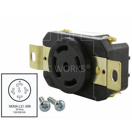 Ac Works 30A 120/280V NEMA L21-30R Flush Mount Locking Industrial Grade Receptacle FML2130R
